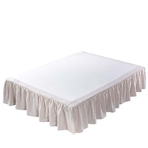 Meadow Park Washed Linen Bedskirt, Queen Size 60" W X 80" L, Drop 16", Super Soft Ruffle, Natural Linen Color #TOP10
