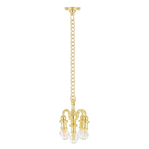 Mini Chandelier Crystal Miniature Dollhouse Chandelier 5 Head Hanging Ceiling Lamp Gold 1:12 Scale Miniature Dollhouse Accessories for Doll House Accessories