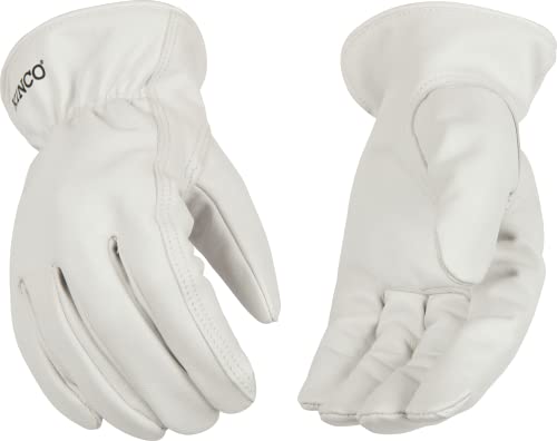 Kinco Men's White Durable Grain Goatskin Leather Gloves, Small