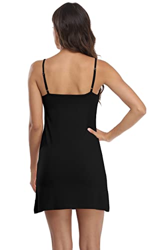 Image of Women's Full Slip Lingerie Under Dress Spaghetti Adjustable Strap V Neck Camisole Slips Dress Undergarment Nightwear