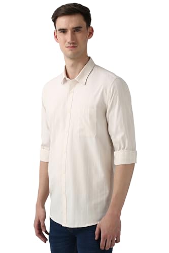 Image of Peter England Men Cotton Slim Fit Stripe Shirt