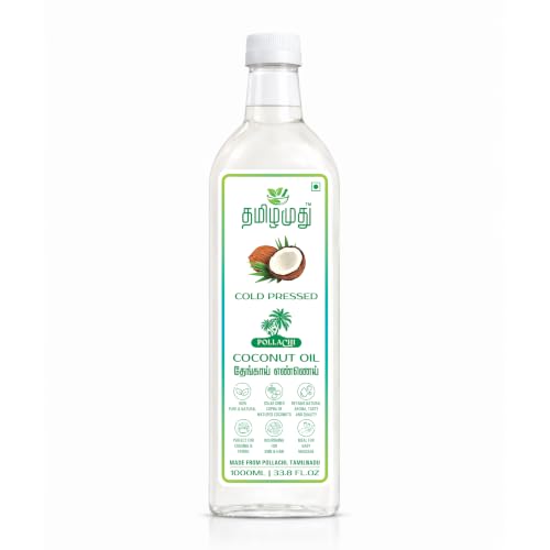 Image of TAMILAMUTHU Pollachi Coconut Oil | Cold Pressed | Multipurpose Use for Cooking, Hair & Skin Care, Massage, Baby Care and Oil Pulling | 1000 ml
