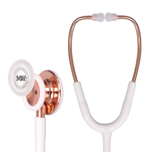 Image of MaiWieel-Classic Monitoring Stethoscope Professional Dual Head Rose Gold Stethoscopes For Nurse,Doctor,Vet,Home Medical,EMT,Double-Sided Stainless Chestpiece,Flexible Tubing & Soft Sealing Eartips(White Gold)
