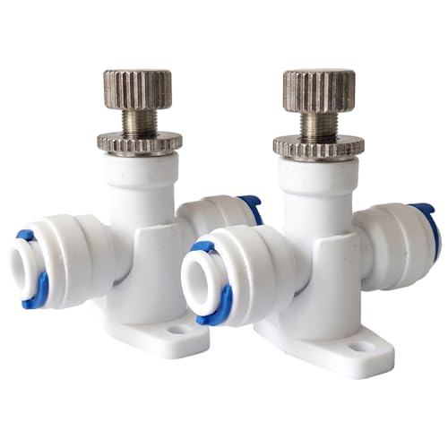 Gemuseeee 2 válvulas de Aguja en línea de 1/4' para purificador de Agua por ósmosis inversa con regulación de presión de Agua y Base - Blanco