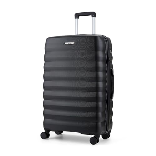 Image of Rock Berlin Large Hard Shell Hold Suitcase in Black - 360 Swivel-Wheels, Hard-Wearing ABS, Telescopic Handle & Combination Lock - 77x50x28cm 87L