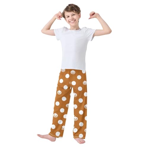 Boys' Pants Pumpkin Halloween White Dots Orange Long Bottoms Jogger Pants Elastic Waist Trousers with Pockets S-XL2