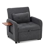 COLAMY Convertible Sleeper Chair-Fabric Futon Sofa Bed, Single Sleeper Sofa, Small Couch Bed with USB Port, Adjustable Backrest for Dorm Darkgrey