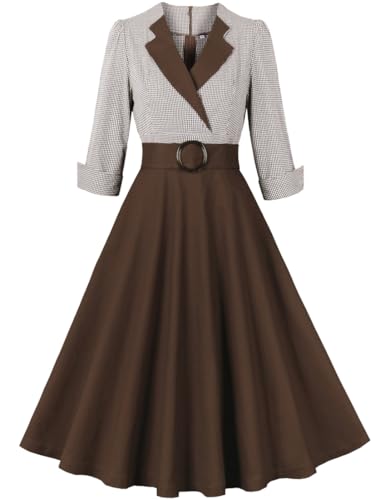 Dame 50er Jahre Kleider Rockabilly Langarm Vintage 3/4 Ärmel Elegant A Linie Knielang Coctailkleid Kleider Partykleid