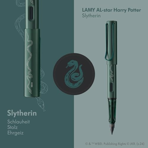 Image of Lamy AL-star Harry Potter Slytherin Fountain Pen - Special Edition Fountain Pen with Engraving of the House - Steel Nib in Line Width M - Lightweight Aluminium Housing - Includes T10 Blue Ink