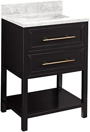 Signature Hardware 477161 Robertson 24" Free Standing Single Vanity Set with Mahogany Cabinet, Vanity Top, and Rectangular Undermount Vitreous China Sink - No Faucet Holes - Black/Carrara Marble