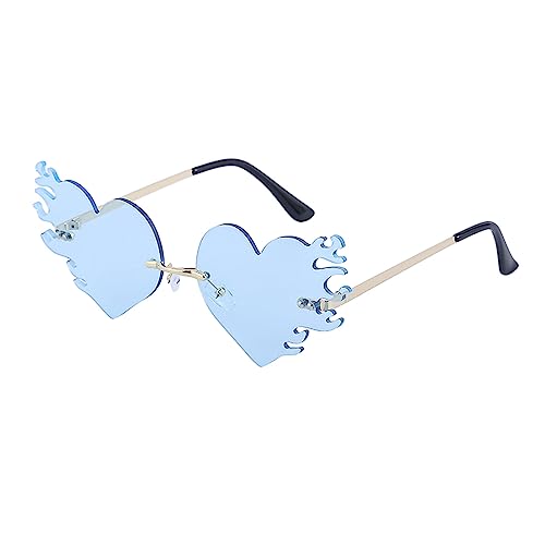 LJCZKA Melting Heart Flame Sunglasses Trendy Drippy Rimless Love Dripping Heart Fire Eyewear Party Festival Prom Glasses
