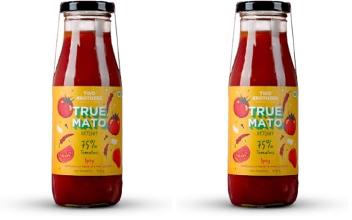 Image of Two Brothers Organic Farms Truemato Ketchup - Spicy Tomato Ketchup 300g | Naturally Made with 75% Fresh Tomatoes | No Refined Sugar | Upgraded (Pack of 2)