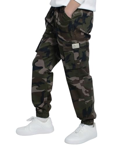 Image of TLAENSON Boys Cargo Joggers Pants Elastic Waist Casual Jogging Trousers Bottom for Kids 6-16 Years