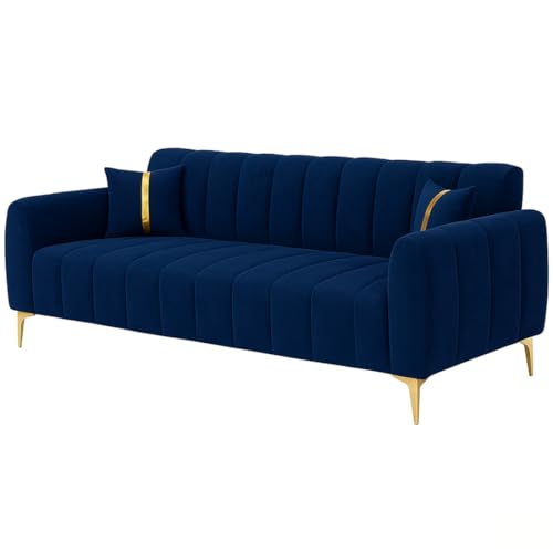 Image of Furny Harmon 3 Seater Fabric Sofa Set (Blue) | Soft Velvet Fabric | Modern Design | Comfortable Seating | Living Room Furniture