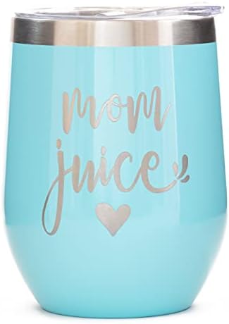 Mom Juice Wine Tumbler, Teal Stainless Steel Tumbler 12oz, Christmas Stocking Stuffers for Women, Secret Santa Gifts