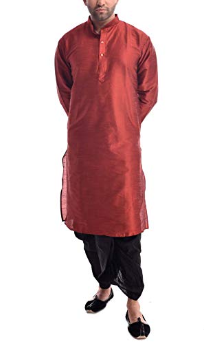 Royal Kurta Dhoti de seda para hombre, Granate, 42