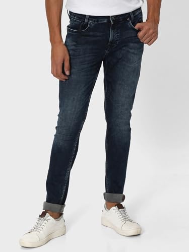 Image of MUFTI Men's Blue Black Skinny Fit Stretch Jeans