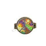 Nuovo Stile Hippie Pace Anello Regolabile Immaginare Gioielli di Pace Vetro Cupola Anello Regali Per Ragazza Anello Bronzo