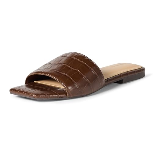 Amazon Essentials Women's Slide Sandals, Brown Faux Crocodile, 10