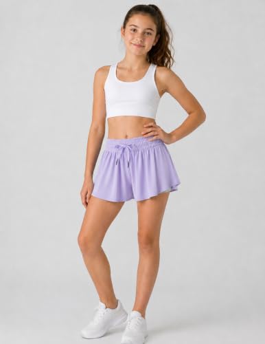 Image of 1 or 3 Pack Girls Flowy Shorts with Spandex Liner & Pocket, 2-in-1 Athletic Butterfly Shorts for Running Dance
