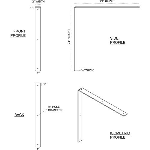 2"W x 24"D x 24"H Hamilton Steel Bracket, Hammered Gray by Ekena Millwork - Image 2