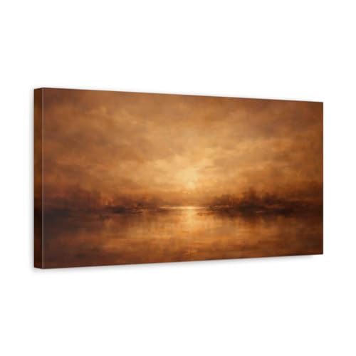 Tableau nature river landscape orange and brown en toile 50x25cm