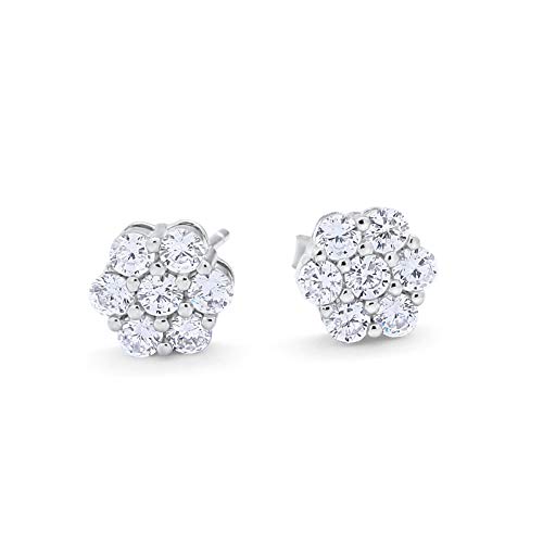 Cluster Flower Earrings Round Cubic Zirconia 925 Sterling Silver Wedding Bridal