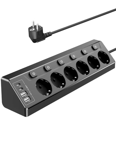 Vipwell Prise Plan de Travail Cuisine, Multiprises avec 2 Ports USB A et 2 Ports USB C, Multiprise 6 Prises avec Interrupteur, Rallonge Électrique 2m pour Meuble,...