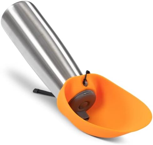 Messy Mutts Double Wall Vacuum Insulated Stainless Steel Travel Water Bottle with Silicone Flip Up Bowl | Pet Travel Necessity | Camping, Hiking, Walking Accessory | 20 oz / 600mL | Orange