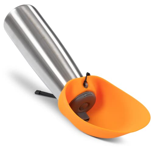 Messy Mutts Double Wall Vacuum Insulated Stainless Steel Travel Water Bottle With Silicone Flip Up Bowl | Pet Travel Necessity | Camping, Hiking, Walking Accessory | 20 Oz / 600Ml | Orange #TOP8