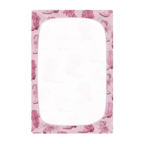 Image of Western Cowgirl Boots Pinks Crib Sheets Soft Breathable Fitted Baby Crib Sheets Mattress Cover for Girls Boys, 52 inch x 28 inch x 9 inch