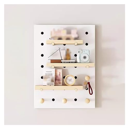 Panneau perforé mural de garage en bois blanc avec supports et crochets