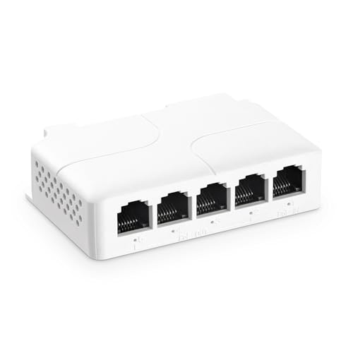 Image of 5 Port PoE Extender, 1 in 4 Out PoE+ Switch, 10 /100Mbps, IEEE 802.3 af /at /bt 90W, Wall and Din Rail Mount YuLinca PoE Passthrough Switch