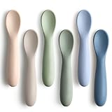 6 Pack Baby Spoons, First Stage Spoons, Shorter Length for Self Feeding, 6+ Months, Baby Training Spoons, Food Grade Silicone, Dishwasher Safe & Boil-proof
