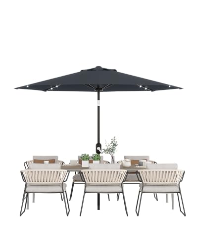 Patio Umbrella with Lights, 8 Ribs Outdoor Market Table Umbrella for Pool, Deck, Backyard (Gray, 10FT)