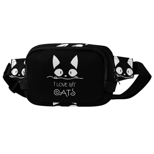 ウエストバッグ おもしろ猫顔 黒ニャンコ ネコ メンズ レディース ウエストポーチ ワンショルダーバッグ ヒップバッグ ボディバッグ ボディポーチ スポーツ 斜めがけバッグ プリント おしゃれ