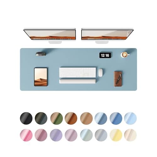 YSAGi Leather Desk Protector, Office Mat, Large Mouse Mat, Non-Slip PU Leather Blotter, Laptop Desk Pad, Waterproof Writing Pad for Office and Home (Ice Blue, 23.6" x 13.8") Ice Blue 23.6" x