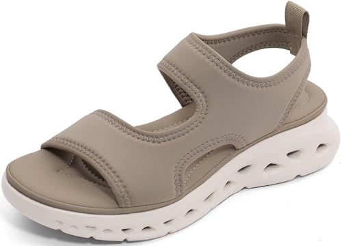 UBFEN Womens Walking Sandals Comfortable Lightweight Stretch Slip On Breathable Soft Cushion Wedge Casual Beach Travel Summer