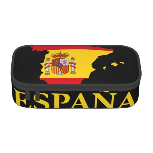 Cxzmnba Estuche para lápices con mapa de la bandera de España para niños y niñas, esencial para el regreso a clases, suministros para estudiantes, bolsa para lápices, Black, Talla única, Organizador
