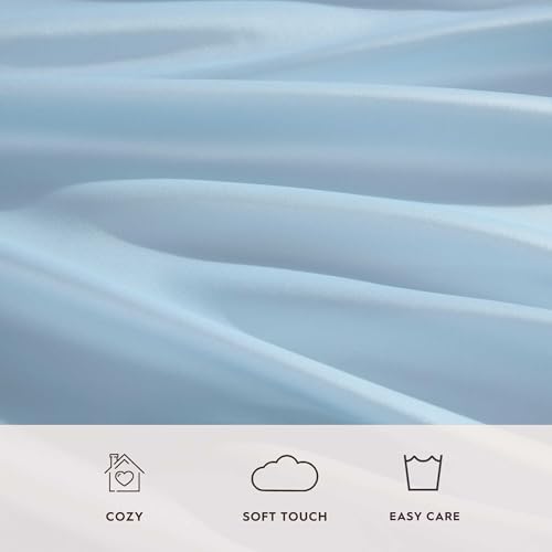 Laura Ashley - Queen Sheet Set, 100% Soft & Silky Smooth Satin Bed Sheets, Deep Pockets, Bedding with Matching Fitted Sheet & Pillowcases (Bliss Blue) - Thumbnail 4
