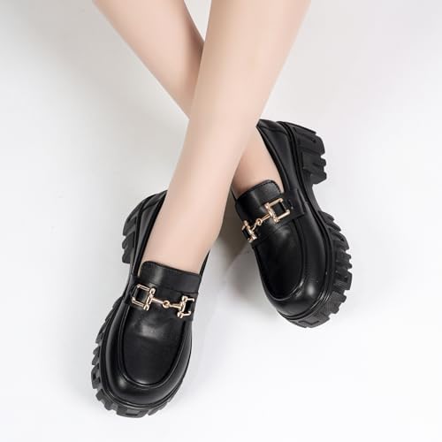 Image of Maichal Platform Loafers for Women Slip On Chunky Heel Lug Sole Shoes Business Work Dressy Loafers with Chain