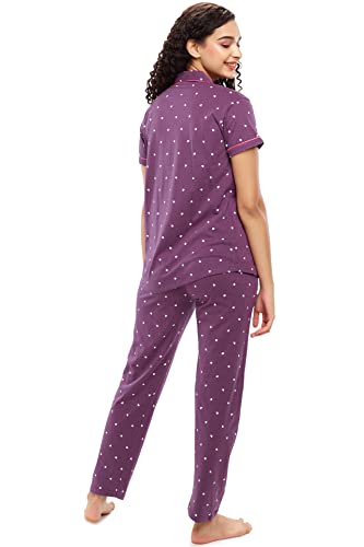 Image of ZEYO Women's Cotton Heart Printed Stylish Night suit set of Shirt & Pajama Set 5612