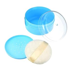 1 UNIDS Azul Cuerpo Vacío Contenedor de Polvo de Talco Dispensador Estuche Frasco con Tamiz y Soplos de Polvo Maquillaje…