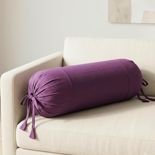 Image of SAJAVAT HOME Pure Cotton Bolster Cover (Purple) | 32x15 Inch Cylindrical Side Pillow Cover with Adjustable Ties | Decorative Round Diwan Cushion Cover for Sofa, Bed & Couch Pack of 1