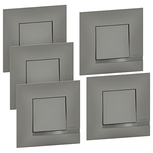 BTicino – Juego de 5 interruptores o de ida y vuelta con 10 AX 250 V con conexión de terminales automáticos – Incluye placas de acabado gris nube y garras de fijación para renovación
