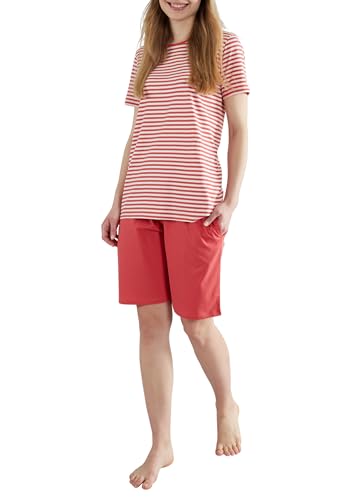Götzburg Damen Schlafanzug Kurz Zweiteiliges Baumwoll-Pyjama Set mit Rundhals (DE/NL/SE/PL Numerisch 38 rot-mittel-Ringel)