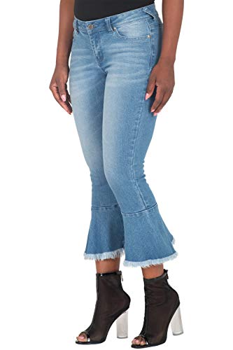 Poetic Justice Women's Curvy Fit 5-Pocket Frayed Ruffle Flare Cropped Ankle Jeans3