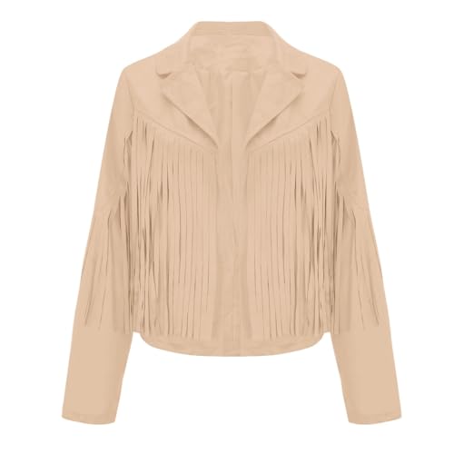 JiXiang Suede Jacket Women Faux Leather Long Sleeve Western Fringe Tops Lightweight Motorcycle Open Front Tassel Crop Jackets3