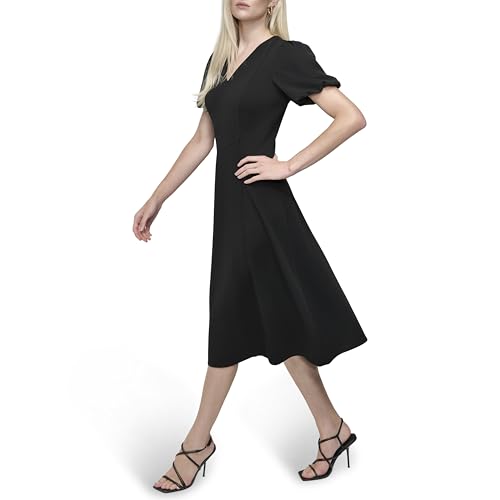 Image of DKNY Women's Bubble Sleeve V-Neck Fit & Flare Mini Dress