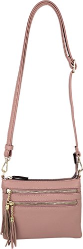 B BRENTANO Vegan Mini Multi-Zipper Crossbody Handbag Purse with Tassel Accents3